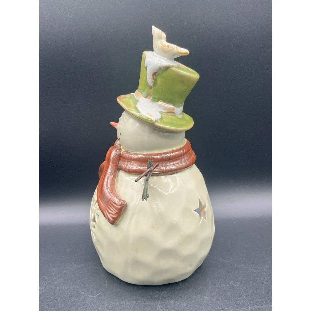 Ceramic Snowman Tea Light‎ Luminary Christmas Decor Snowflake Star Cutouts 10